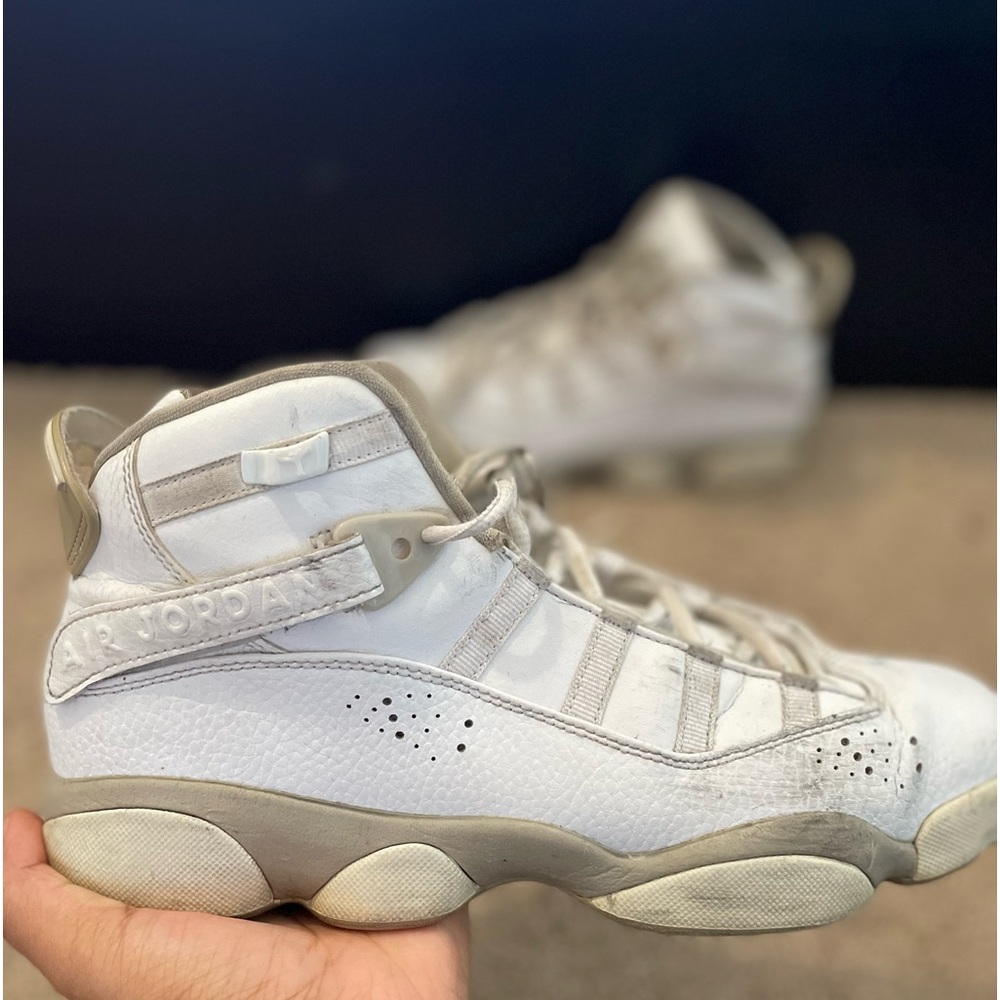 white & cream Jordan. 6 rings, air two3